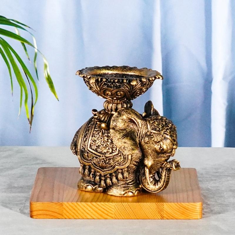Lucky Antiqued Elephant Candle Holder Animal Statue for Desktops Centerpieces