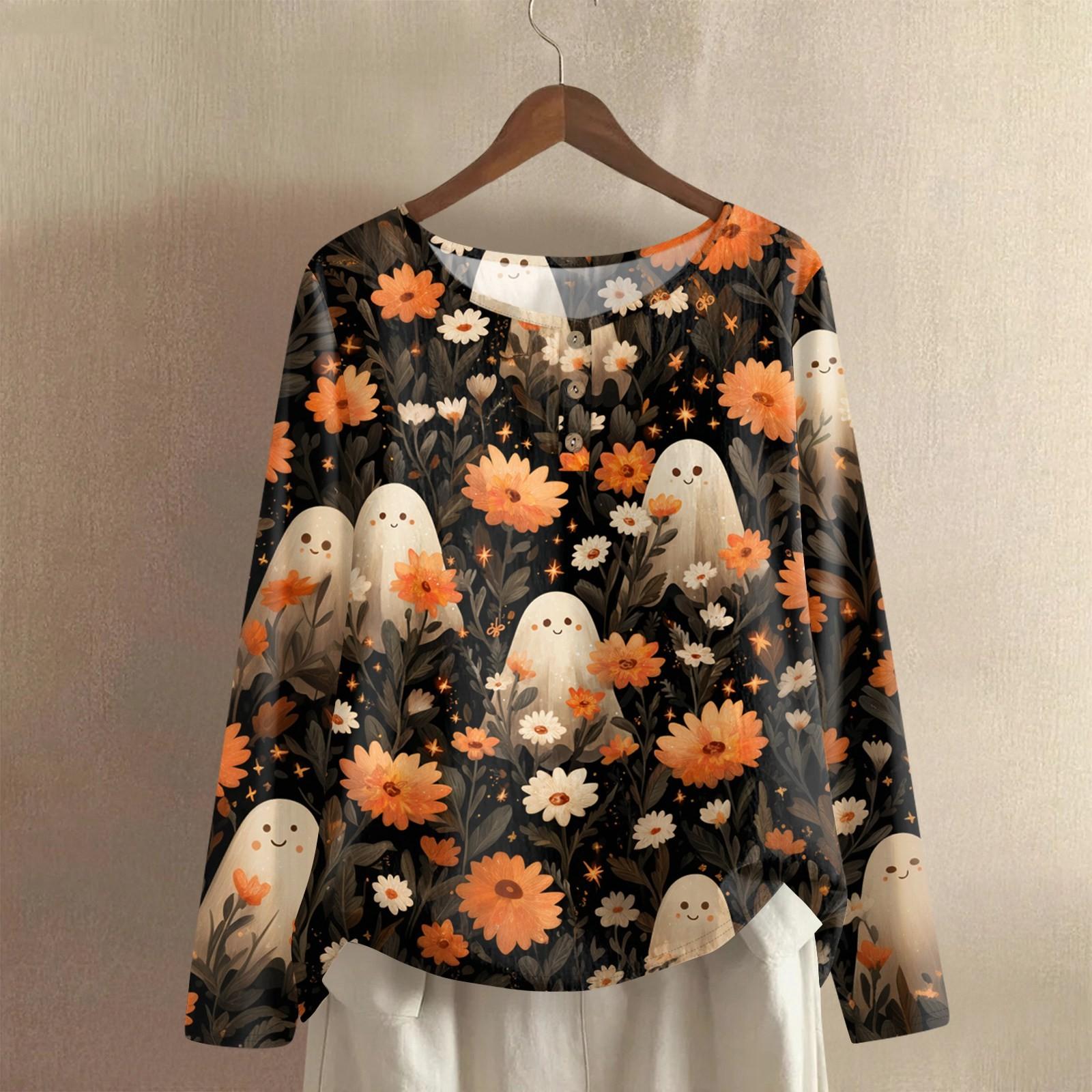 

Women s Fashionable And Casual Shirt Long Sleeve Round Neck Solid-color Cotton And Linen Blouse Top XL помаранчевий