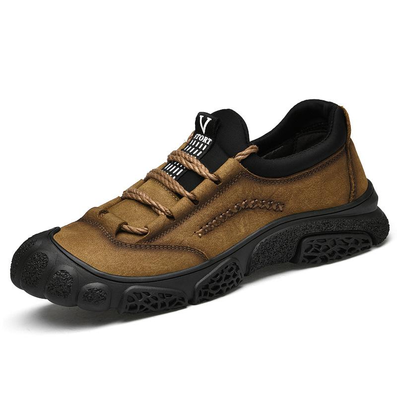 

Foreign trade large size 45464748 outdoor casual shoes platform non-slip breathable wear-resistant mountaineering shoes first layer cowhide men s shoe 48 хаки