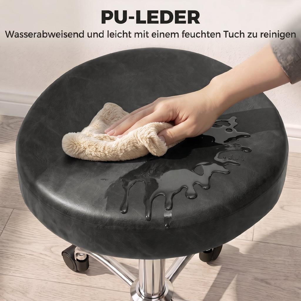 Pu Leather Roll Stool Height Adjustable Salon Stool With Padded Seat Rotating Beauty Stool On Wheels