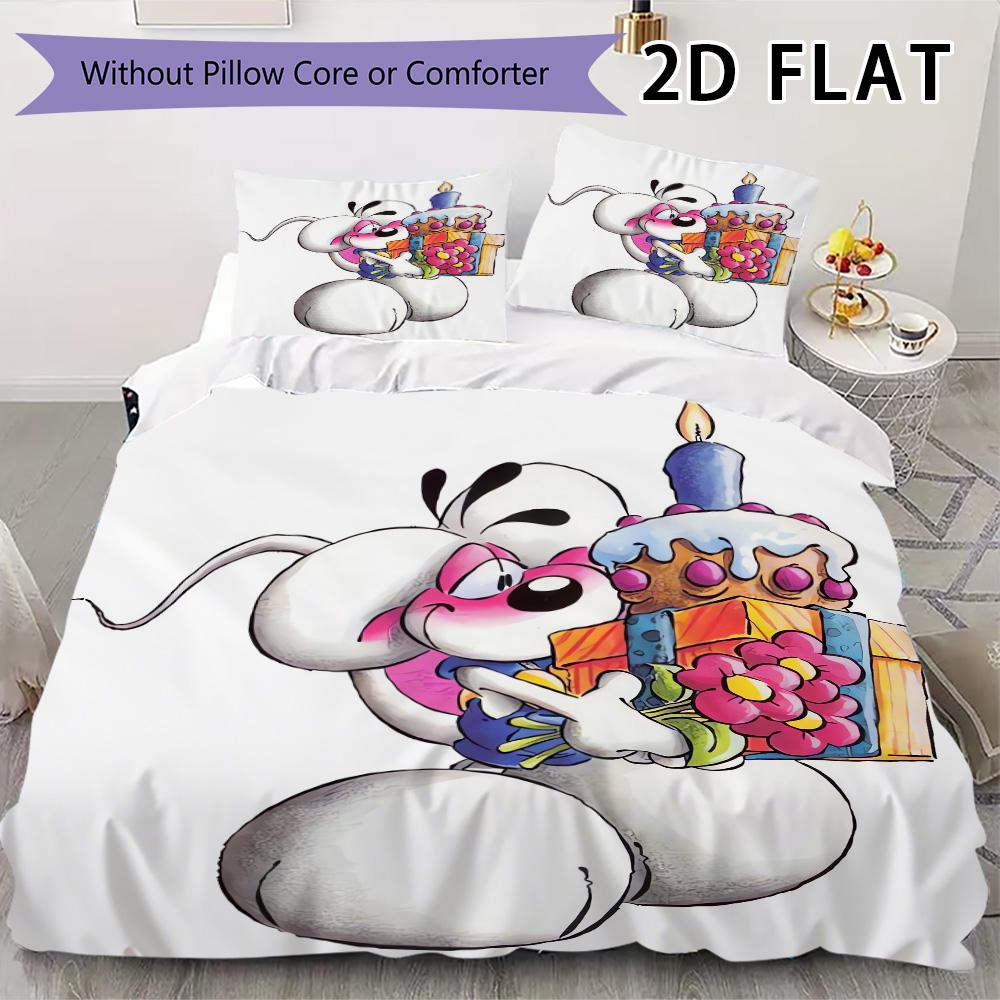 Diddl Pattern Bedding Uilt Set Uilt Cover Pillowcase Home Decoration Birthday Gift (1 * Duvet Cover + 2 * Pillowcase Without Core)