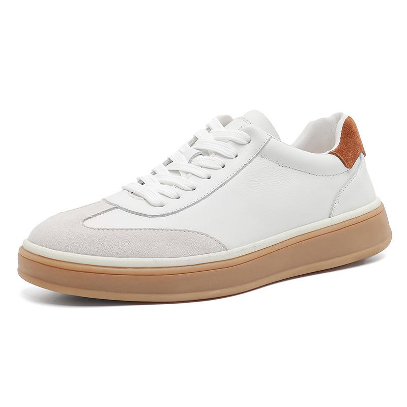 New Men Genuine Leather Casual Shoes Street Fashion Flat Skate Shoes Young Man Lace-up Sneakers