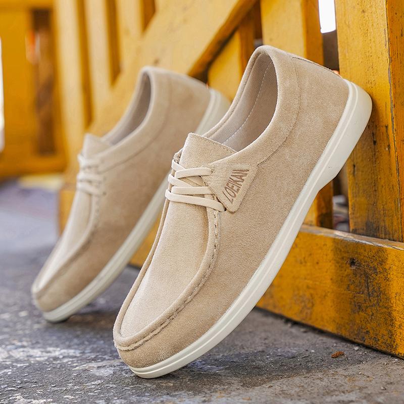 Korean Style Men s Suede Loafers - Gray/Beige Soft Sole Breathable Casual Shoes Lightweight Daily Wear 39
