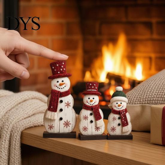 Holiday Wood Ornaments 7Pcs Christmas Snowman Tree Reindeer Figurines, 2D Wooden Tiered Tray Easy Storage Crafts Decor, Rustic Farmhouse Tabletop