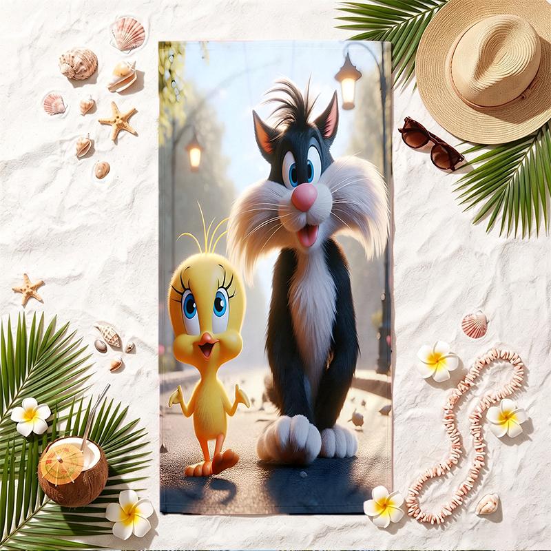 Tweety Bird and Sylvester the Cat Soft Beach Towel Stylish Beach Pool Towel for Summer Seaside Vacation Travel
