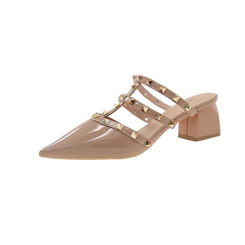 Sexy Women Pointed Toe Slippers Summer Mules Shoes Woman Heeled Sandals 2025 Trend Dress Pumps Shallow Chunky Slingback Slides