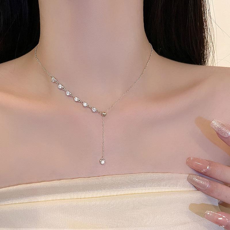 Zirkon Herz Quasten-Kette zum Hochziehen Süße Schlüsselbeinkette Fortgeschrittenes Nischendesign Gefühl