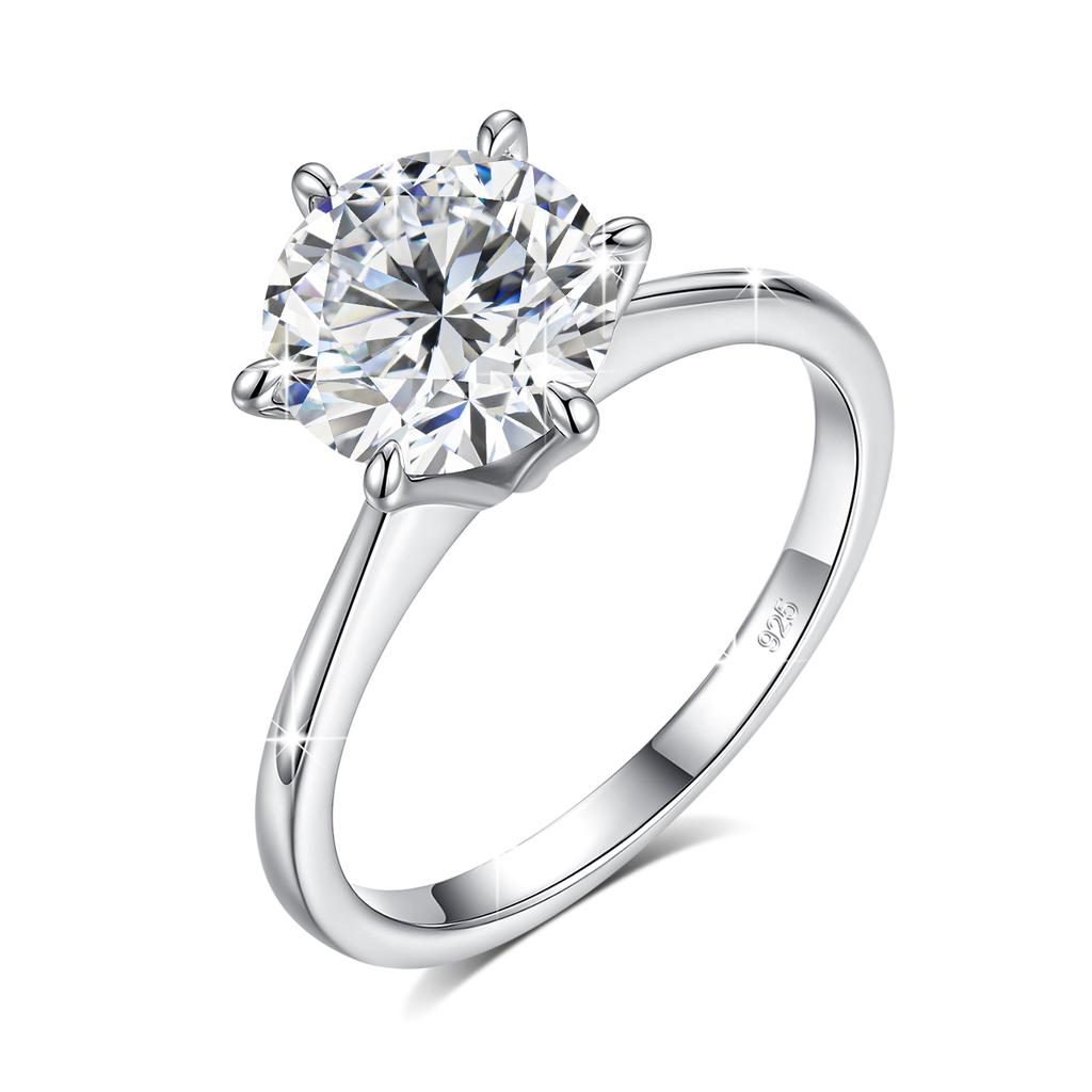 Simple Sterling Silver Classic Rings for Women Six Claw Lab Diamond Ring Woman's Wedding Ring Engagement Jewelry