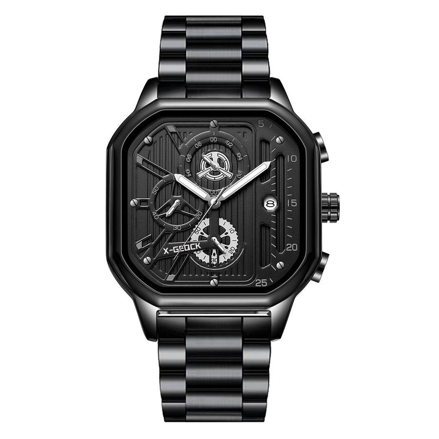 Men S Watch Men S Multifunctional Luminous Watch Steel Belt Business Square Quartz Watch