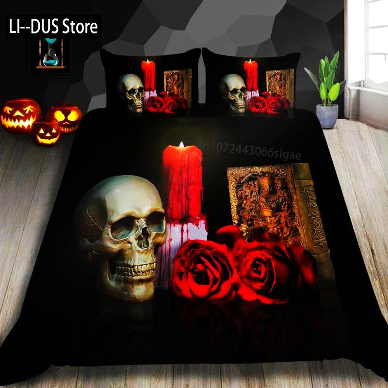 Dream NS Skeleton Bedding Set Linens Duvet Cover Quilt Comforter Pillow Case 3D Red King Halloween Bedroom Decoration