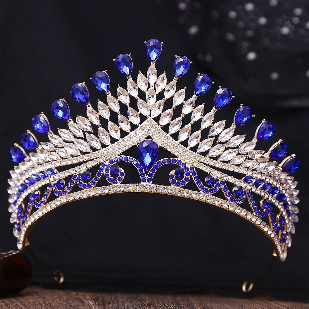 DIEZI 8 Colors Baroque Blue Opal Tiara For Women Wedding Party Luxury Bridal Bride Crystal Crown Hair Accessories Jewelry
