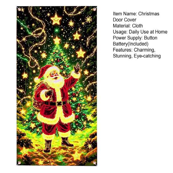 Fluorescent Christmas Door Cover UV Activated Glow-in-the-Dark Door Banner for Outdoor Indoor Holiday Decoration