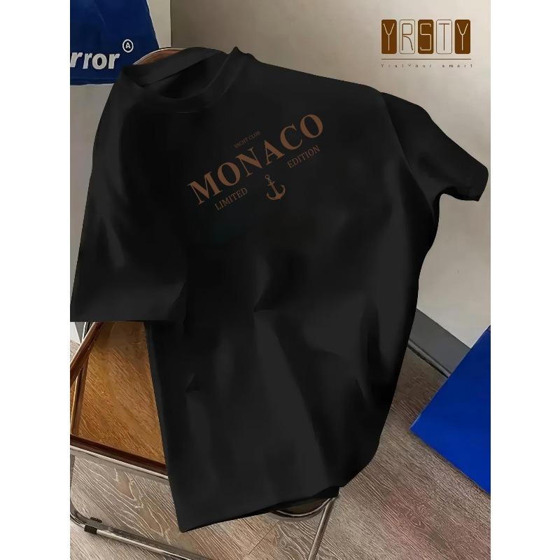 Men's Cotton Simple Letter Print Short Sleeve T-Shirt, Comfortable and Breathable for Leisure, High-Quality