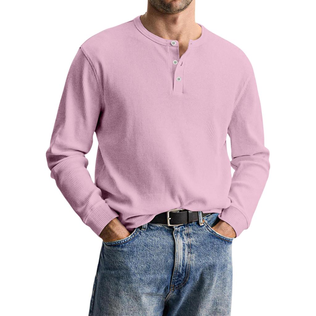 Men's Casual Knit Button-Up Long-Sleeve Shirt