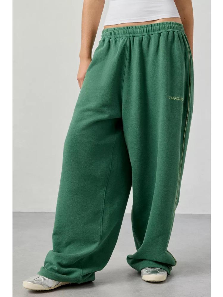 Pantaloni Sportivi da Donna Rosa Chiaro a Gamba Larga con Striscia Laterale e Vita Elastica