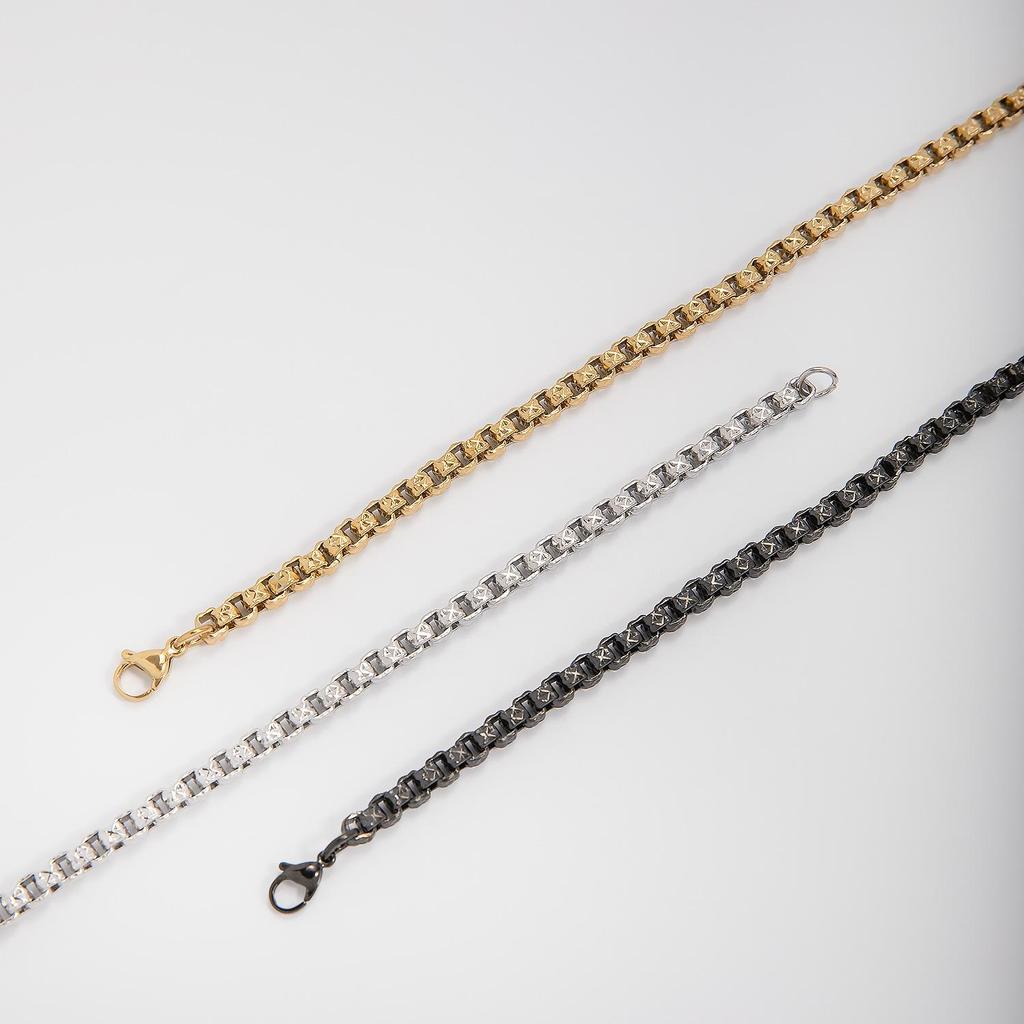 Trendy Stainless Steel Embossed Square Box Necklace with Clavicle Chain
