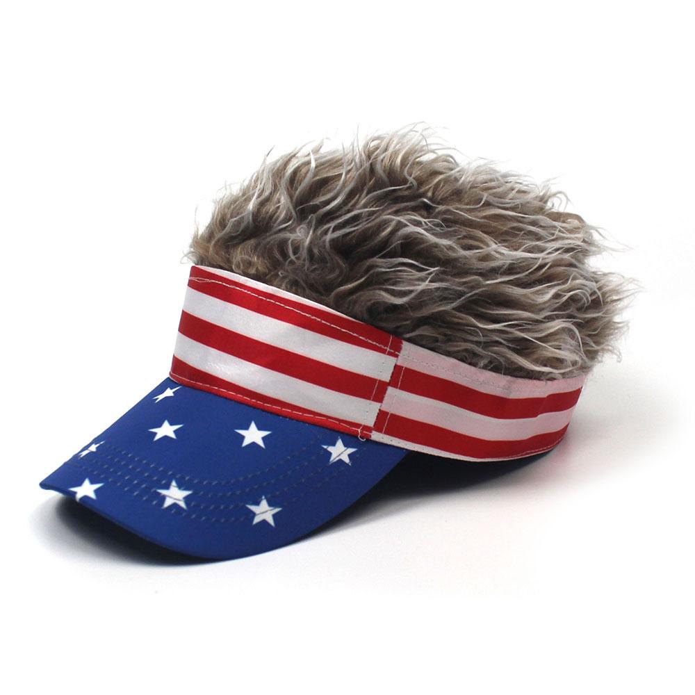 Nieuwe Stars and Stripes Pruik Baseballpet Dames Heren Sport Buiten Rock Straat Lege Tophoed Persoonlijkheid Vakantiejurk Mao Mao Hoeden gray