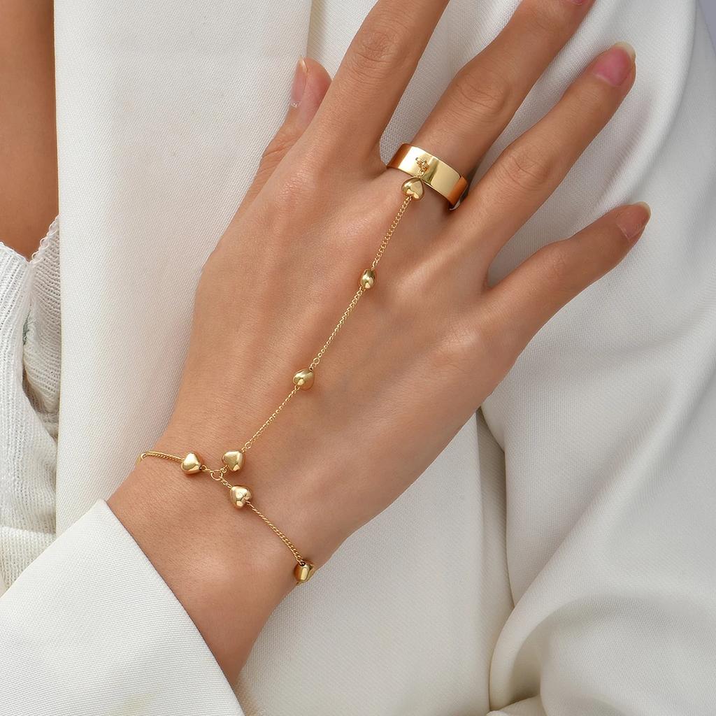 Braccialetto Anello Mano Delicato Placcato Oro Catene a Maglia Fatte a Mano Braccialetti a Pettorina Gioielli per Mano da Donna Regalo Trendy