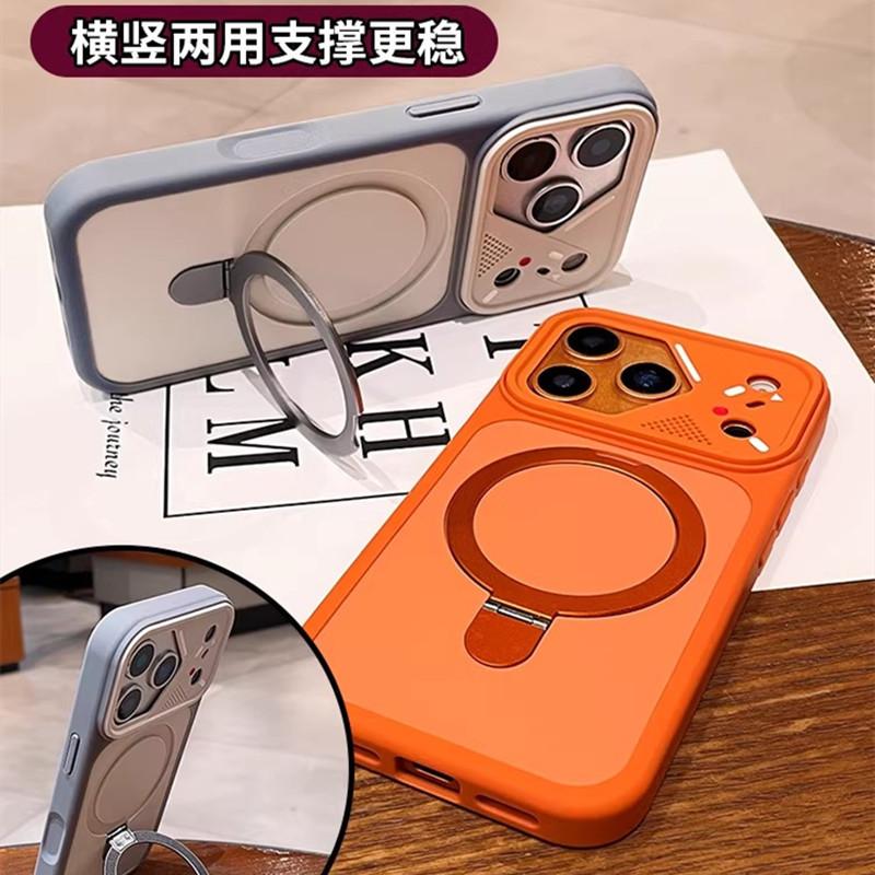 Applicable to Apple 17promax magnetic suction bracket, mobile phone case creative lens frame, iPhone16 anti-drop protective case 15.
