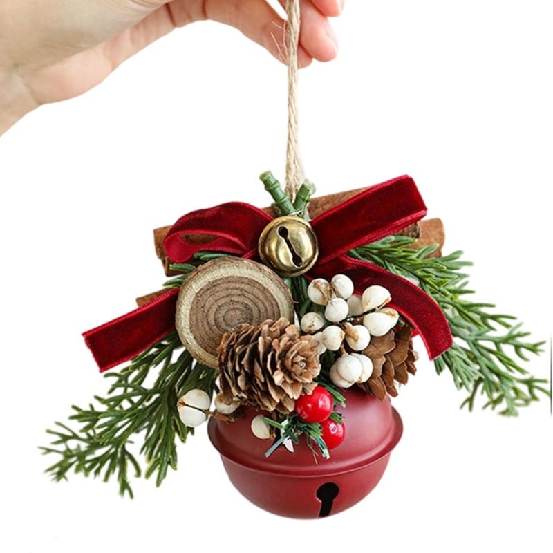 Antlers Pinecone Christmas Bells Durable Metal Fabric Decorations For Tree Home Party
