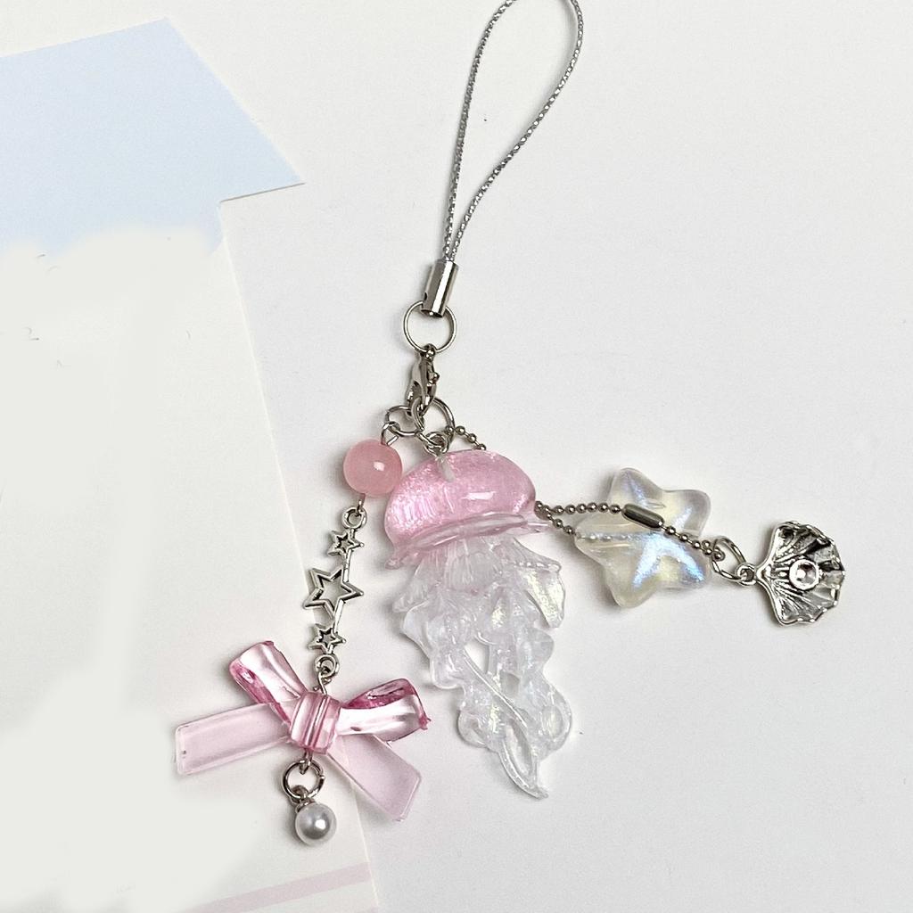 Jellyfish Shine Phone Strap Elegant Keychain Hanging Decoration For Backpack Purse Gift Resin Alloy Accessory
