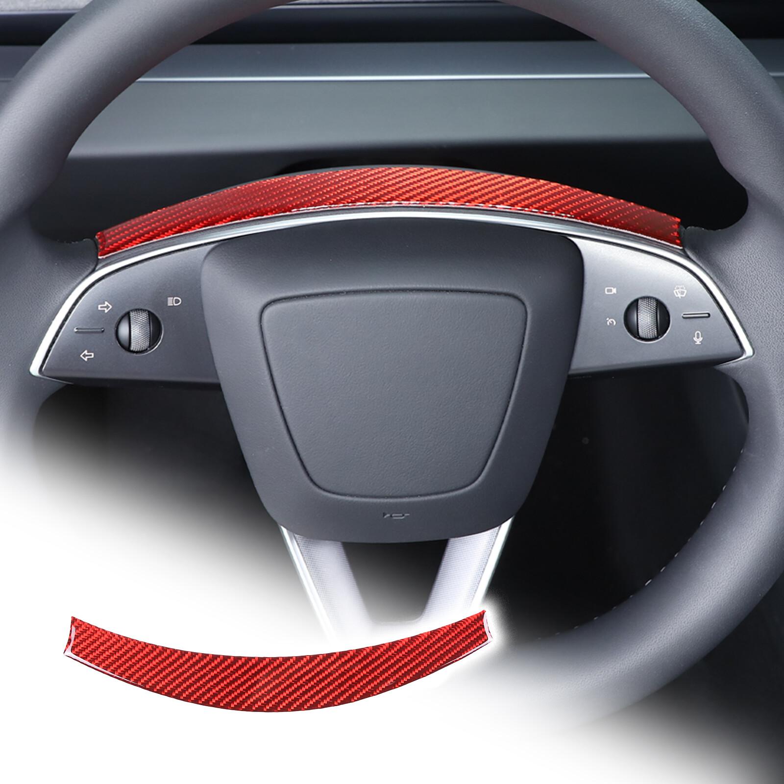 Red Carbon Fiber Steering Wheel Upper Trim Sticker For Tesla Model 3 -24