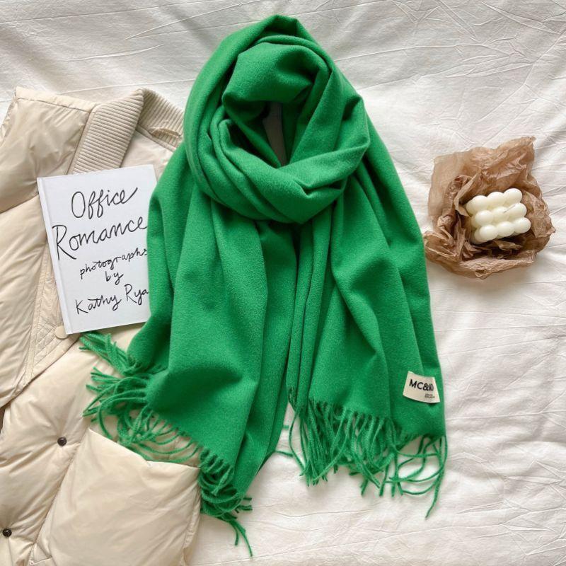 Winter Cashmere Solid Color Pashmina Tassel Scarf for Women Warm Scarves Wraps Girls Thicken Warm Shawl Wrap Echarpe Stole