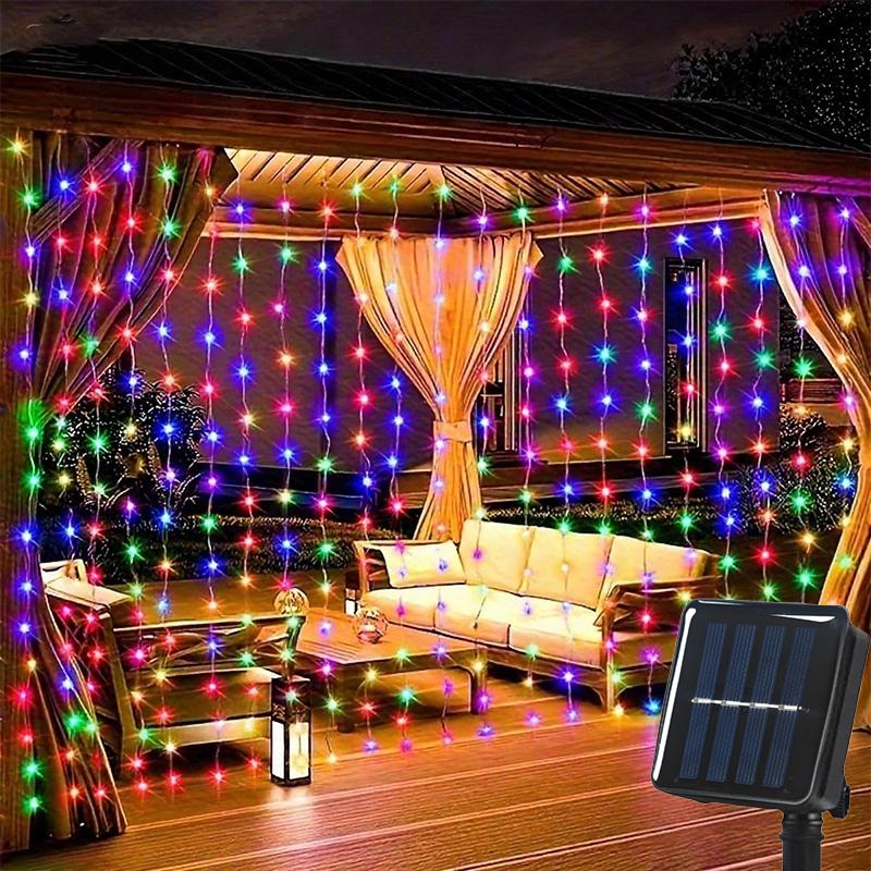 LED Solar Curtain Lights 8 Lighting Modes Fairy Tale Copper Wire for Christmas Weddings Home Garden Outdoor String Lights Decor