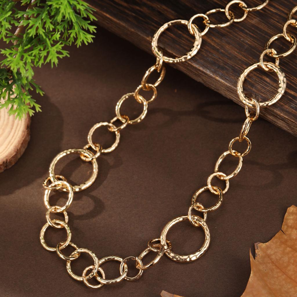 New Hollow Geometric Ring Long Necklace, Women's Exaggerated Bohemian Irregular Ring Necklace