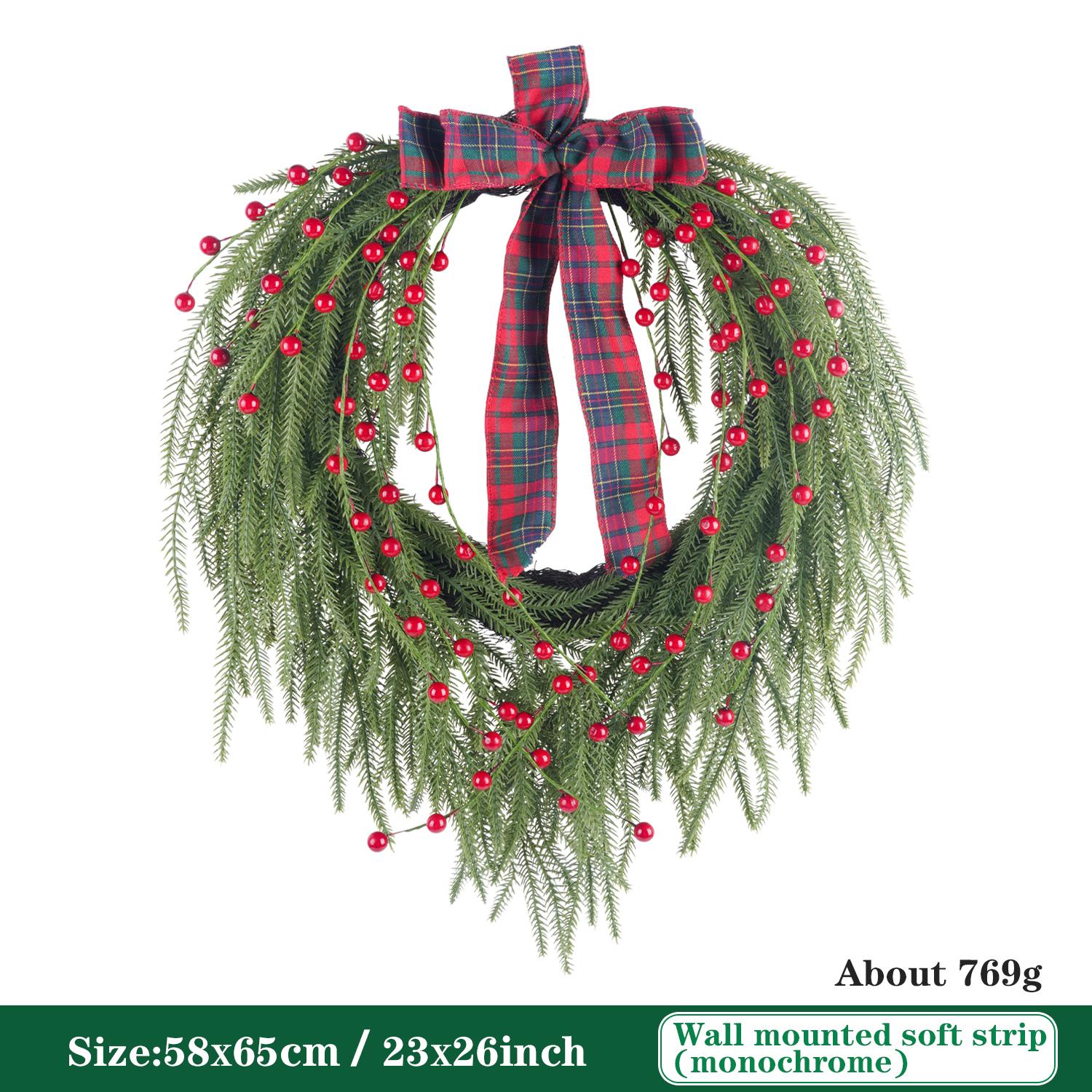 

65cm/26in Artificial Red Berry Wreath Handmade Christmas Decoration with Red Bow Home Window Wall Door Hanging