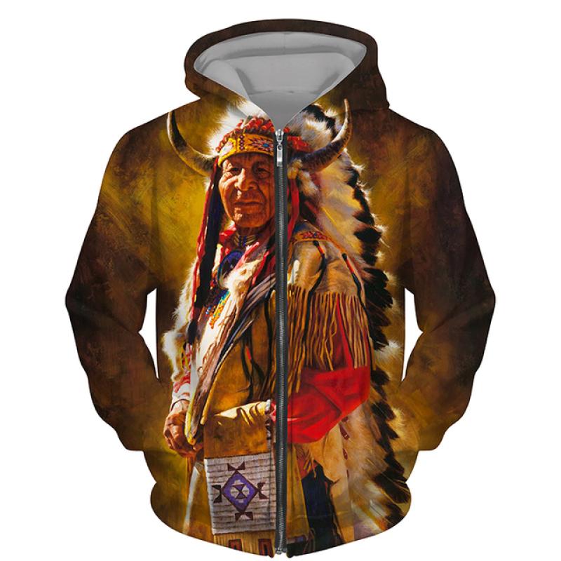 Vintage Men's T Shirt Long Sleeve Wolf 3D Print Zip Hoodie Fashion Jacket Male Casual Sport Oversized Mens Clothing Sweatshirt