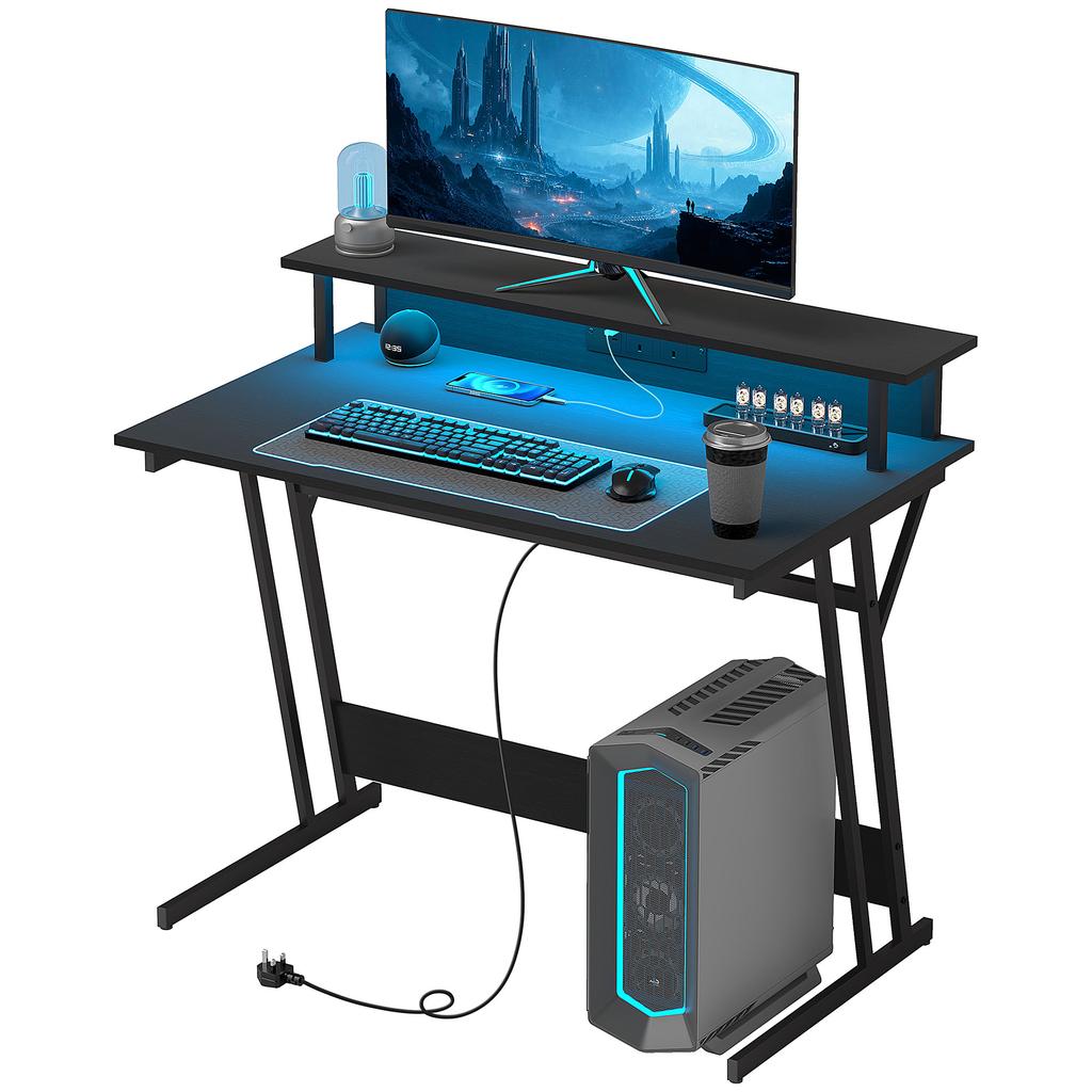 Two-Level LED Gaming Desk - Black