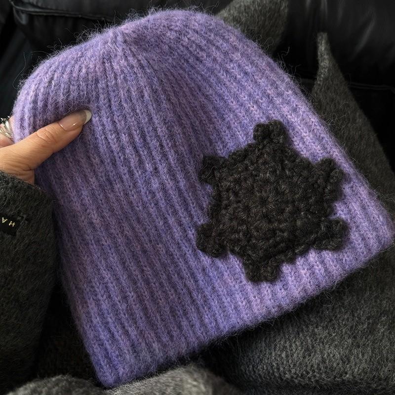 Woolen Snowflake Cap With Breathable Design For Cold Season Women
