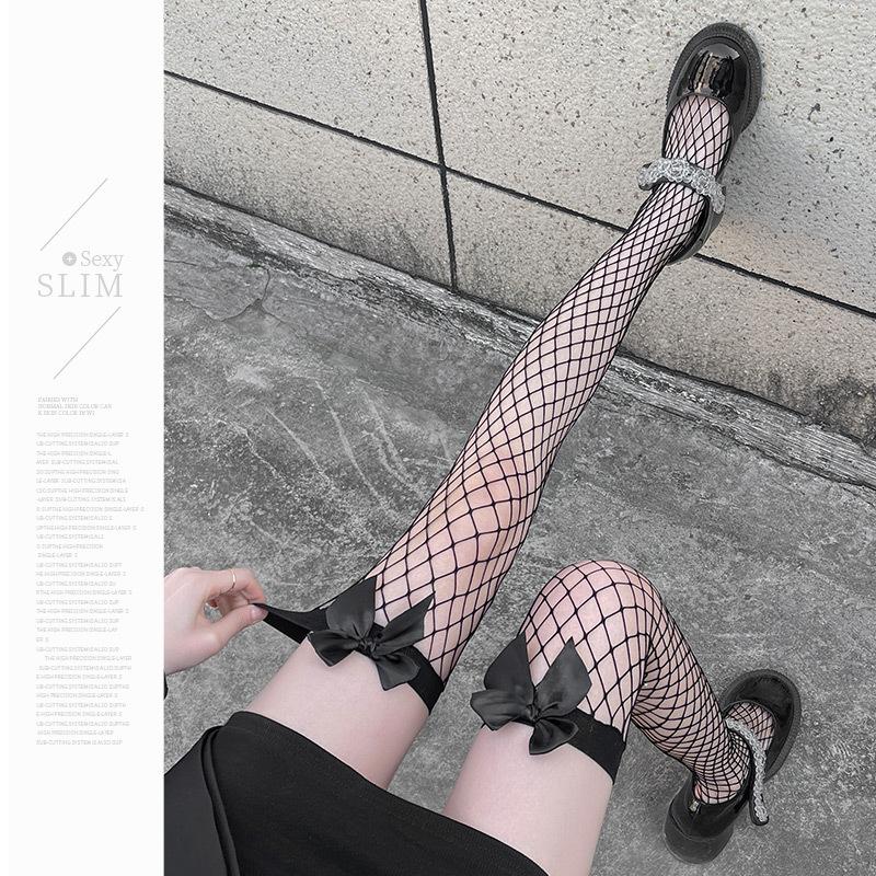 Over-the-knee socks for women, black long stockings, summer thin high-thigh stockings, black silk sexy jk Lace fishnet stockings