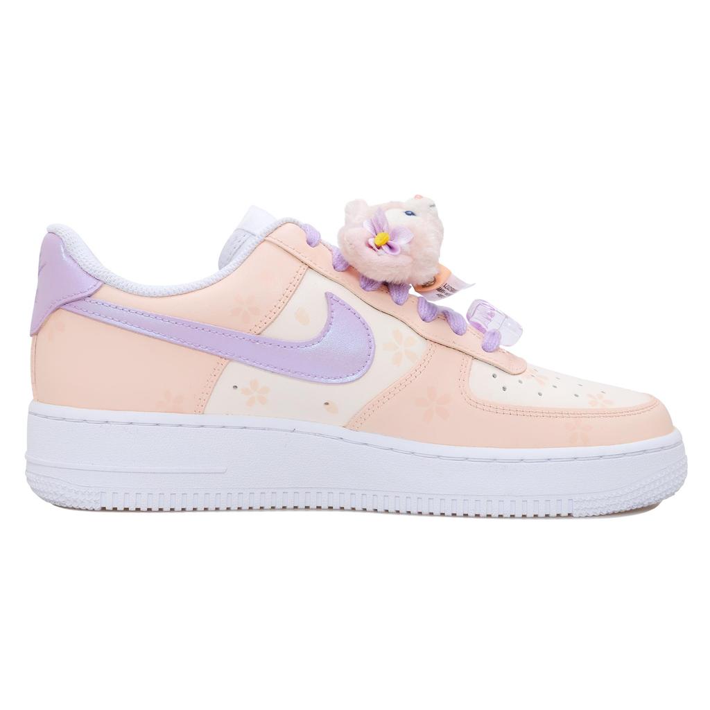 Nike Air Force 1 Little Fox Belle Slip Resistant Abrasion Resistant Low top Skateboard Shoes Women's White Pink DD8959-100(Team69-)