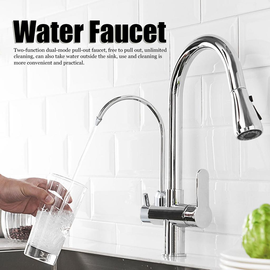 G1Celsius2 Modern 3 In 1 Filter Purifier Kitchen Faucet Double Handle PullOut Sink Hot Cold Water Tap(Electroplated )