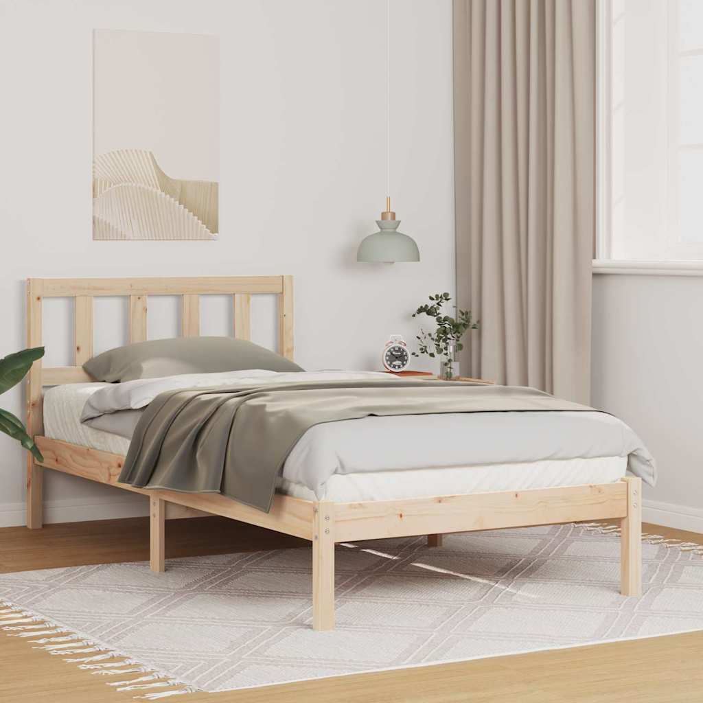 Brown Bed Frame with Headboard 75 x 190 cm Solid Pine Wood