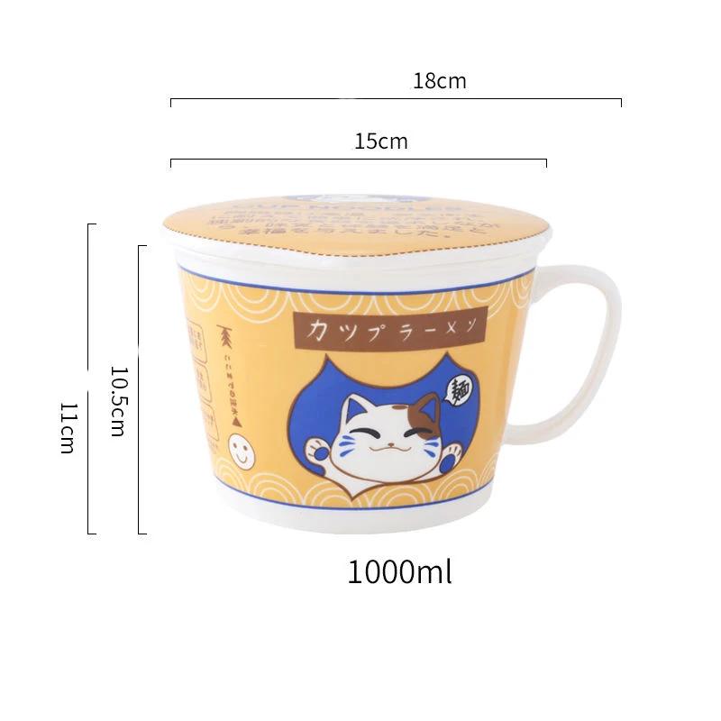 cat noodle Cup bowl ins style creative with cover box Student lunch box instant noodle soup bowl set dinner lunch Ceramic bowl