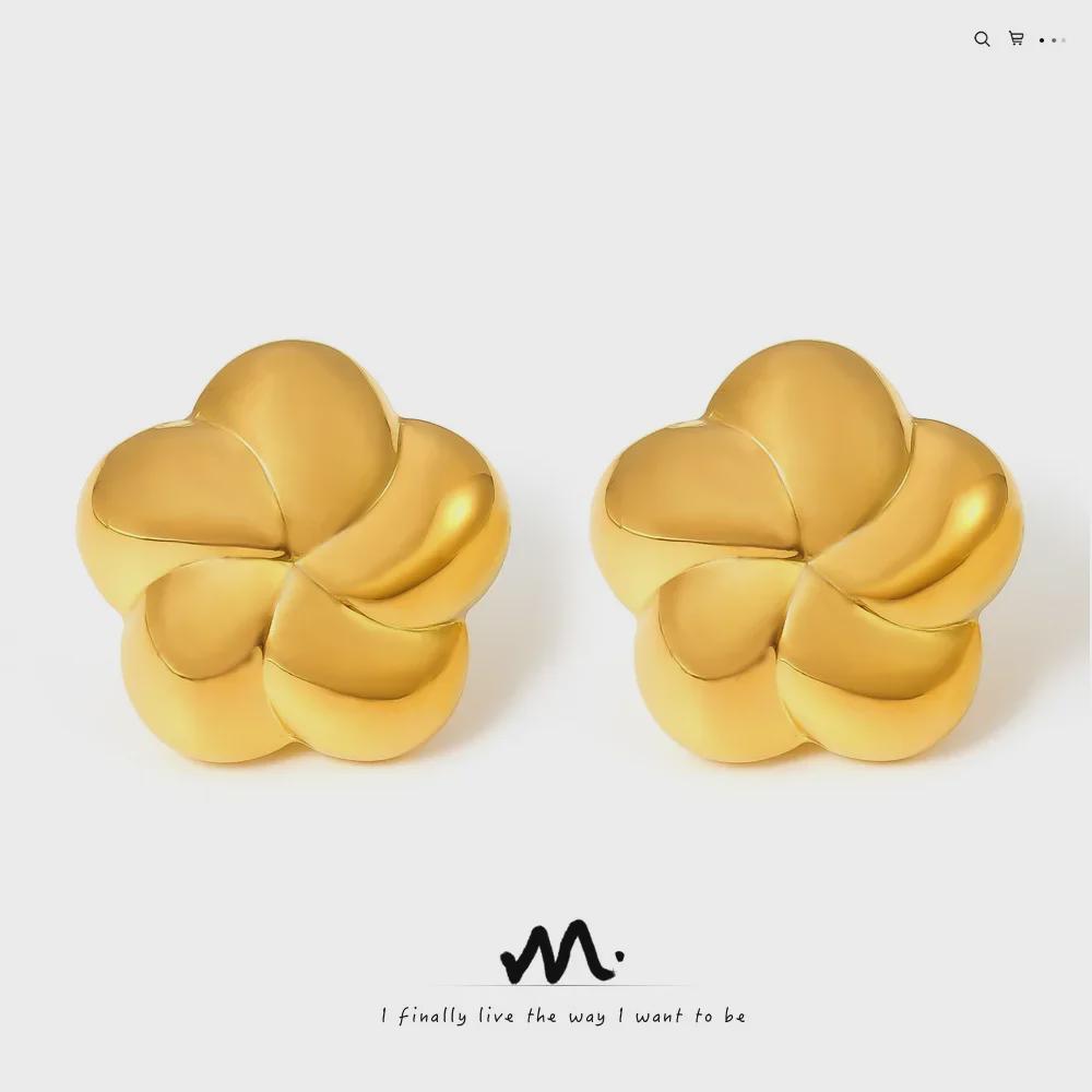 

18K Gold Plated Titanium Steel Rotating Flower Earrings for Women