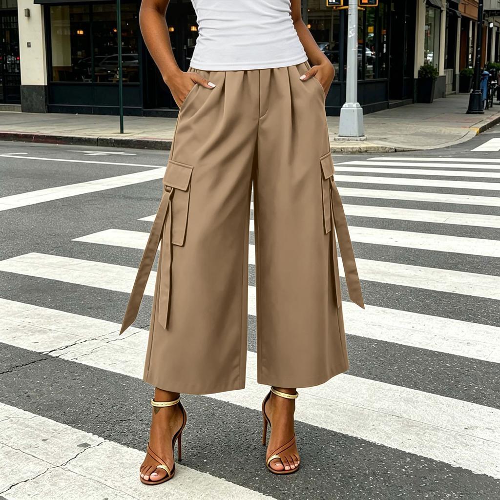 Women High Waist Wide Leg Cargo Pants with Pockets Casual Loose Fit Utility Trousers for Everyday Wear
