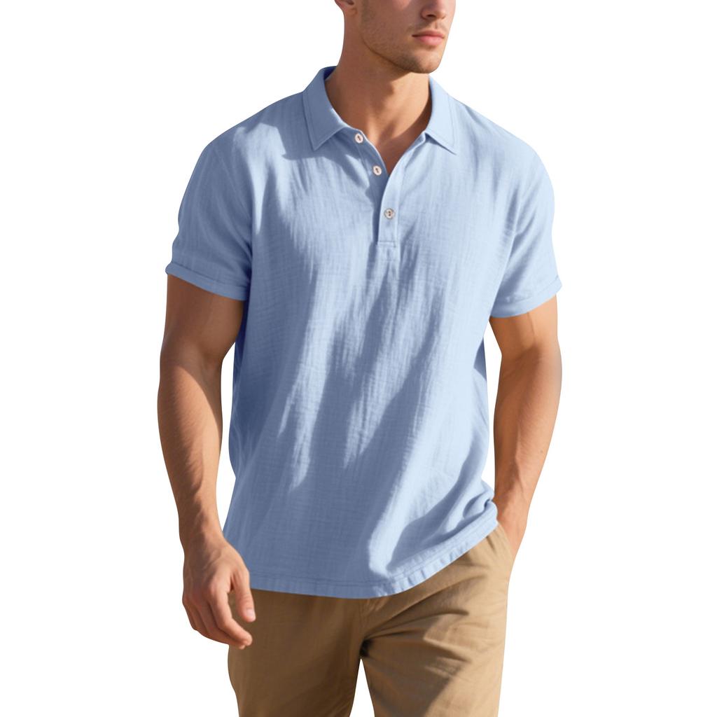 Men's Short-sleeved Shirt  Linen Loose Fit  Casual Collar  Men's T-shirt