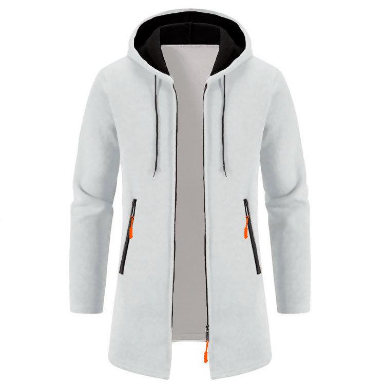 Men's Plus Size Hooded Mid-Length Fleece Knit Cardigan