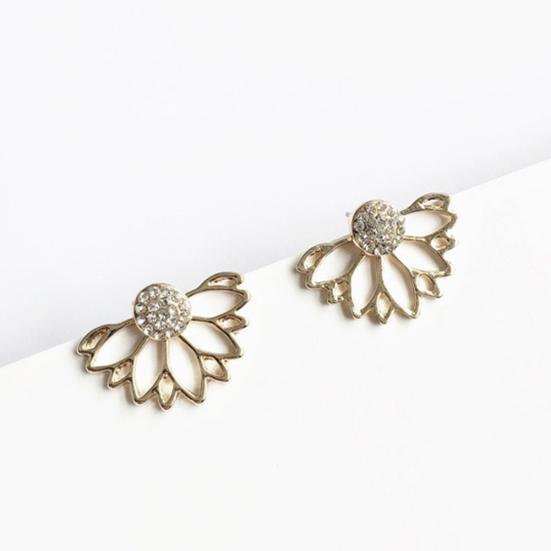Women Hollow Out Lotus Shaped Rhinestone Inlaid Ear Jacket Earrings Jewelry Gift