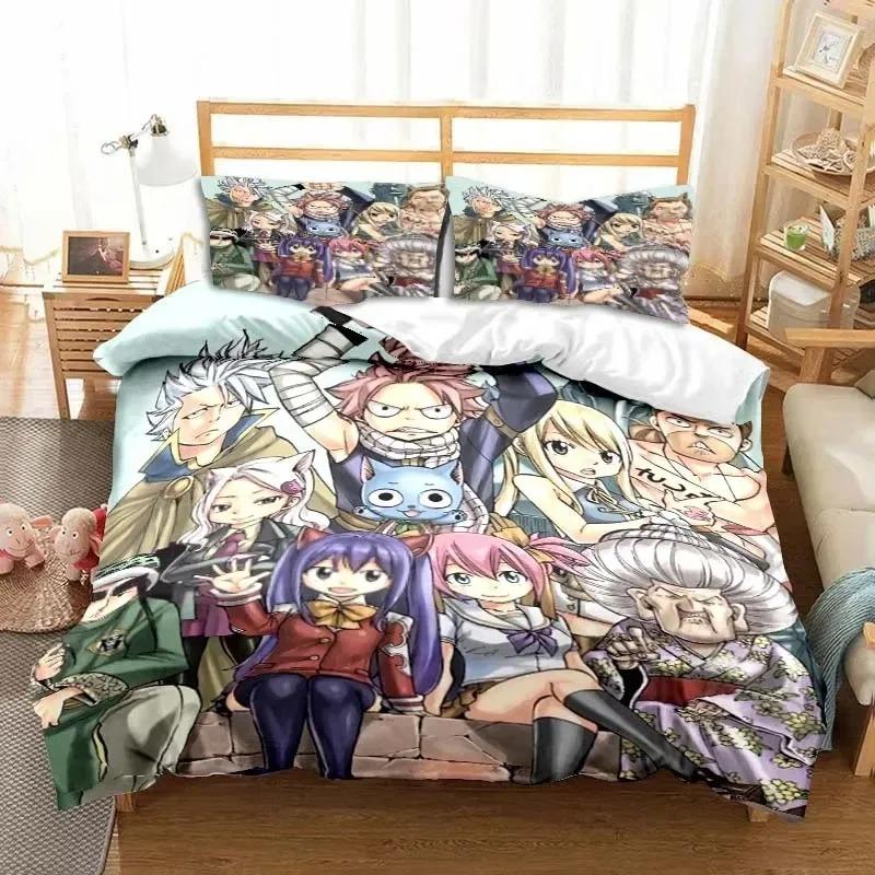 Fairy Tail Bedding Set Bed Three-piece Set Duvet Cover Single Double Bed Queen Size Duvet Cover Set Adult Kid's Bedroom 3D Anime