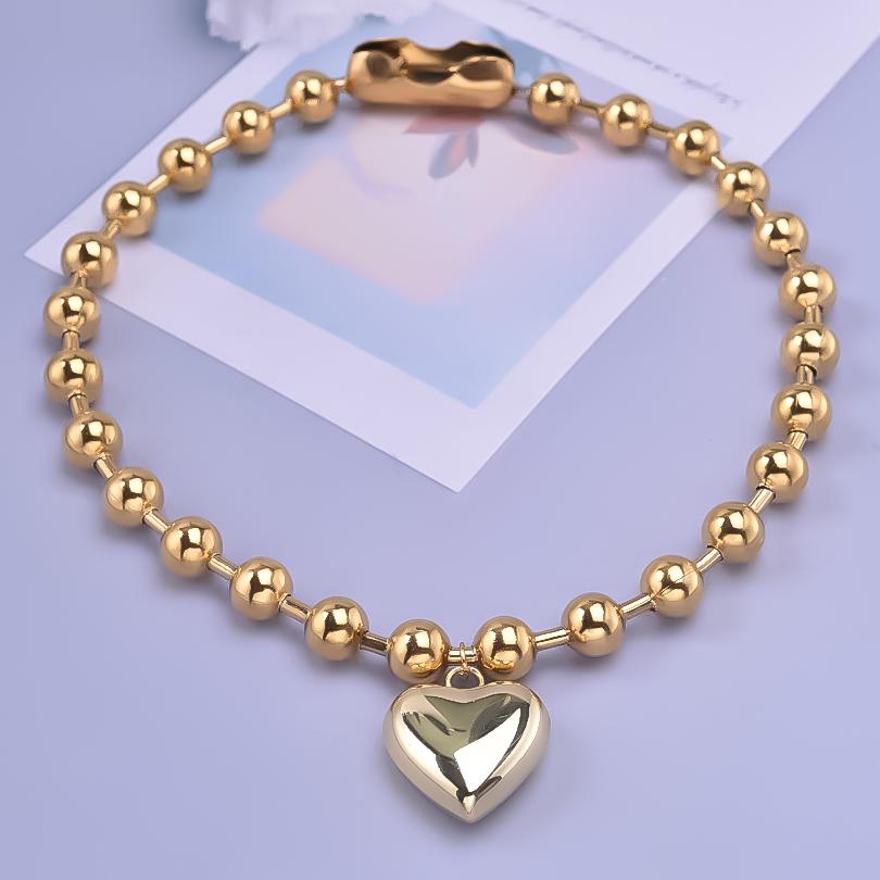 100% Stainless Steel Heart Pendant Necklace For Women Accessories Girl Beads Chain Necklaces Vintage Fashion Kpop Jewelry Choker