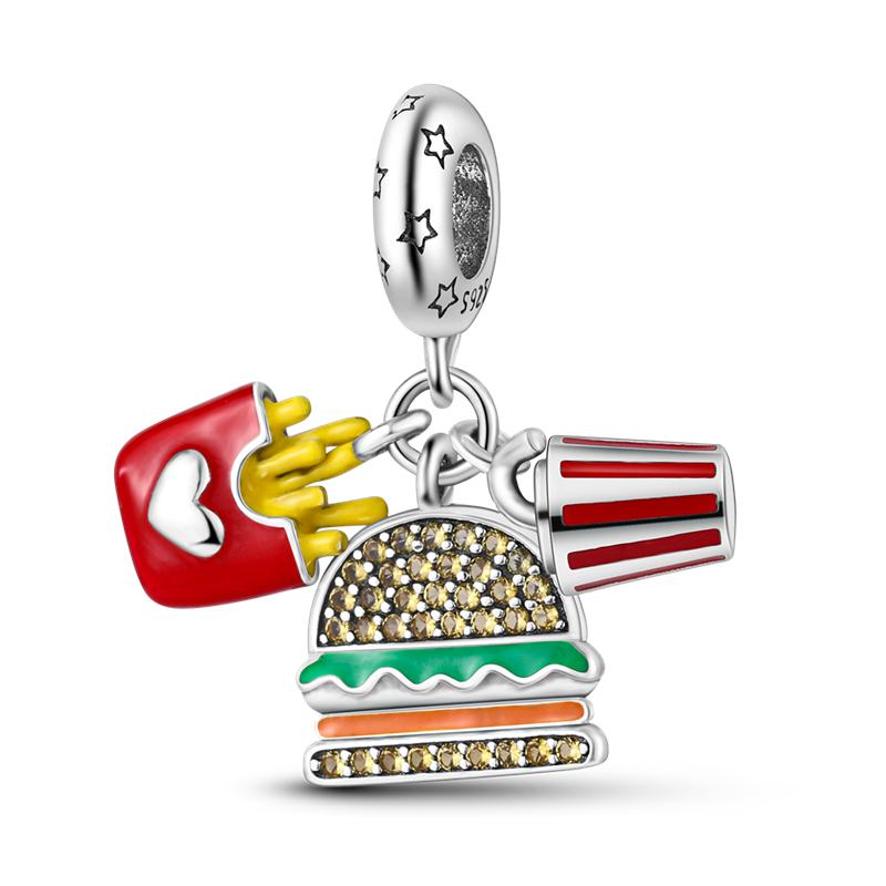 Copper Colorful Food Charms Beads Fruit Beer Lollipops Ice Cream Hamburger Dangle Fit Original Bangle Bracelet Diy Jewelry