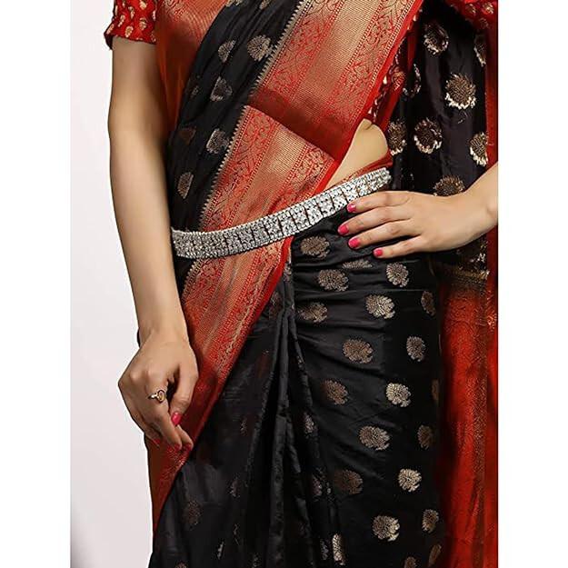 RSINC Biżuteria Platerowana 18K Złotem Kundan Srebrno-Biały Pasek na Biodra Kamarband | Brzuch B09JCF28VP