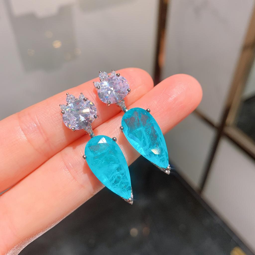 Jewelry Colored Treasure Simulation Blue Paraiba Women'S Stud Earrings 10 * 20 Pendant 15 * 25 Set