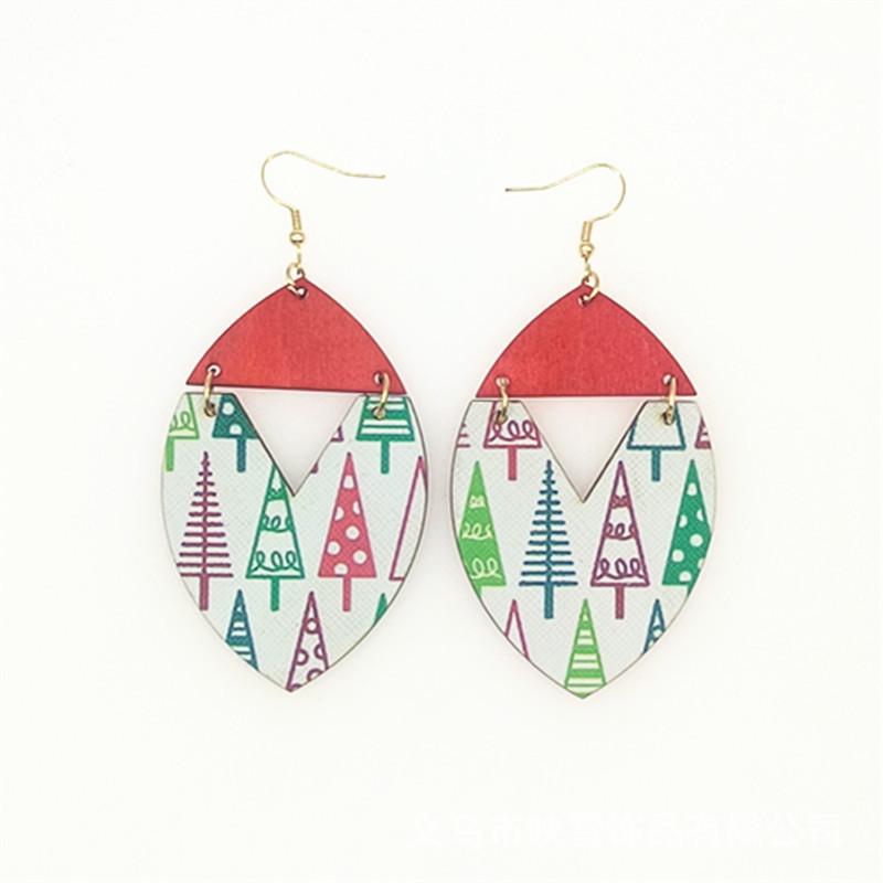 Red Hollow Spliced Creative Christmas Leather Dangle Earrings