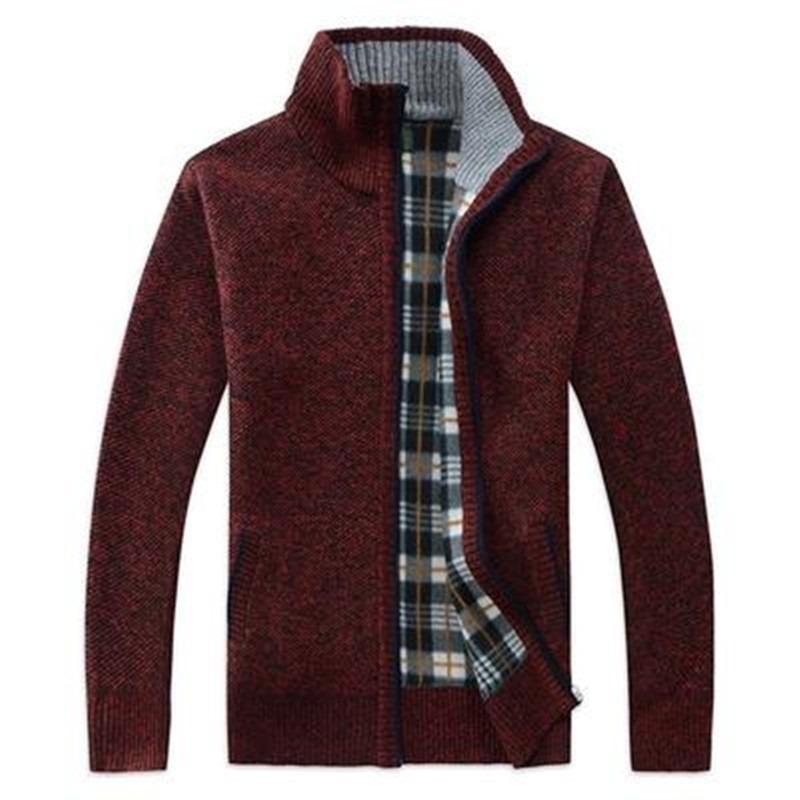 Garbword Lange gebreide herensweater met ritssluiting, pluche en dikke isolatie, trendy topsweater en jack 3XL